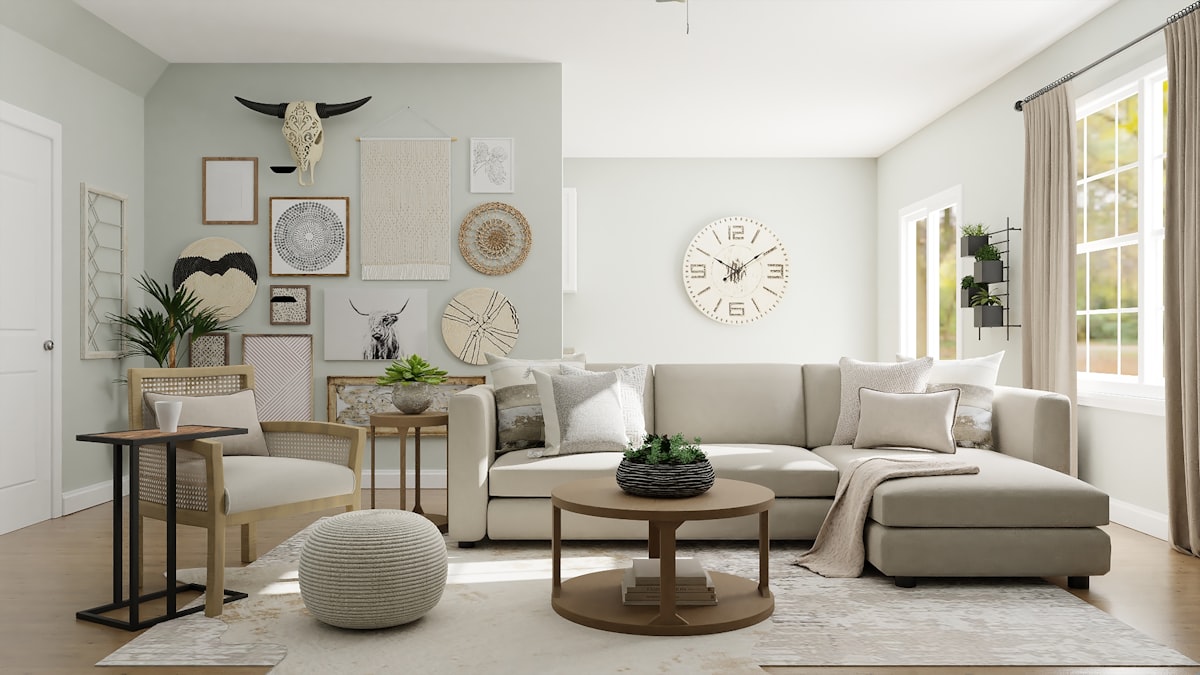 Bright freshly cleaned lounge in Rolleston with beige fabric sofa and rug